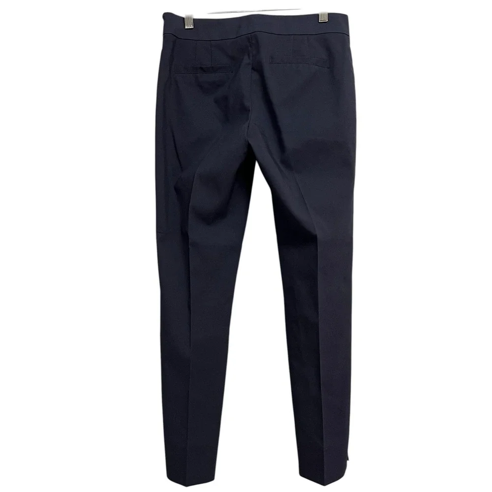 Tory Burch Trousers Pants‎ Women 2 Navy Blue Side Zip Gold Logo Stretch Preppy